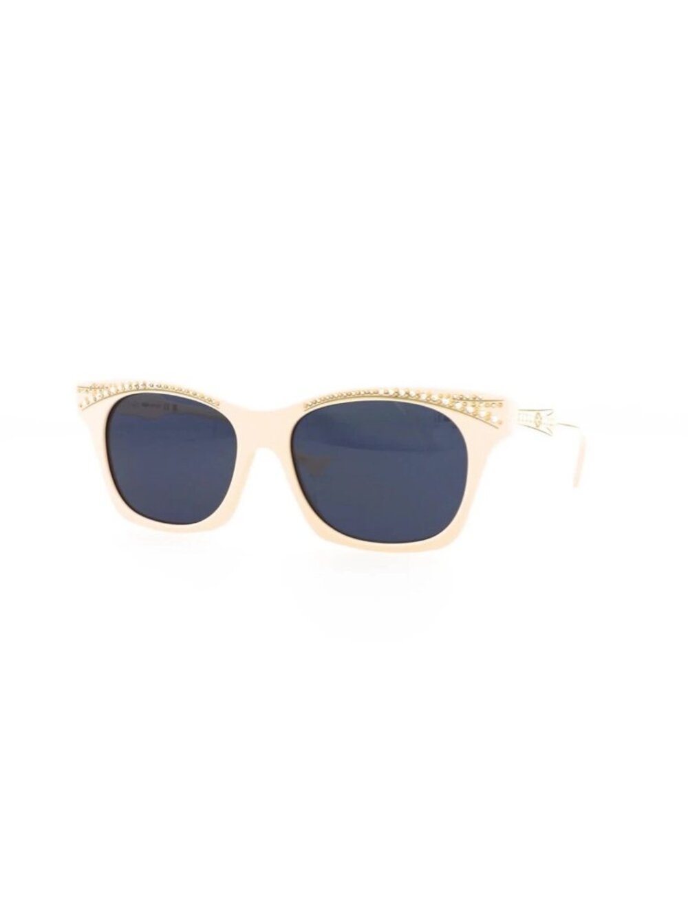 New Gucci Women's Sunglasses Cat Eye Recycled Acetate Frame Ivory Ivory Blue